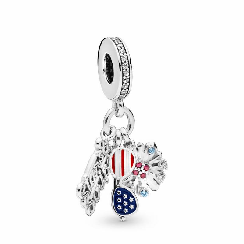 Pandora American Icons Dangle Charm Ireland - Sterling Silver/Enamel/Blue/Mixed Stones - 765493QMP